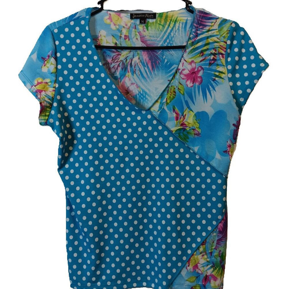 Vintage Jessica Max Y2K Turquoise Patchwork Top Boho Pretty
